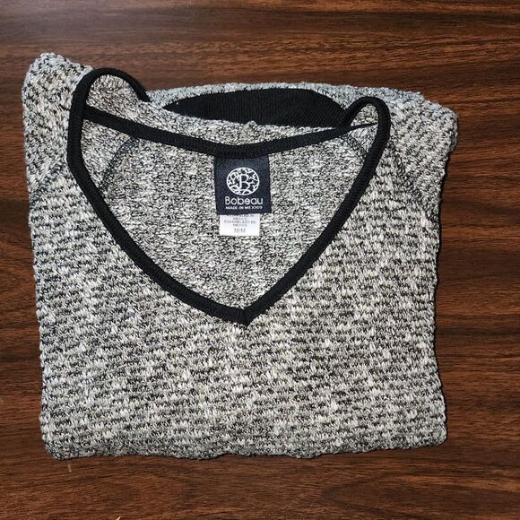 Bobeau Knit Hooded Sweater Sage Green Black Trim Semi-sheer Size M - Picture 12 of 16